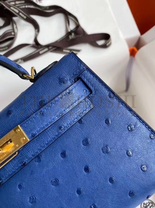 H**me5 Blue Electric Ostrich Kelly Mini II Handmade Bag Master Quality