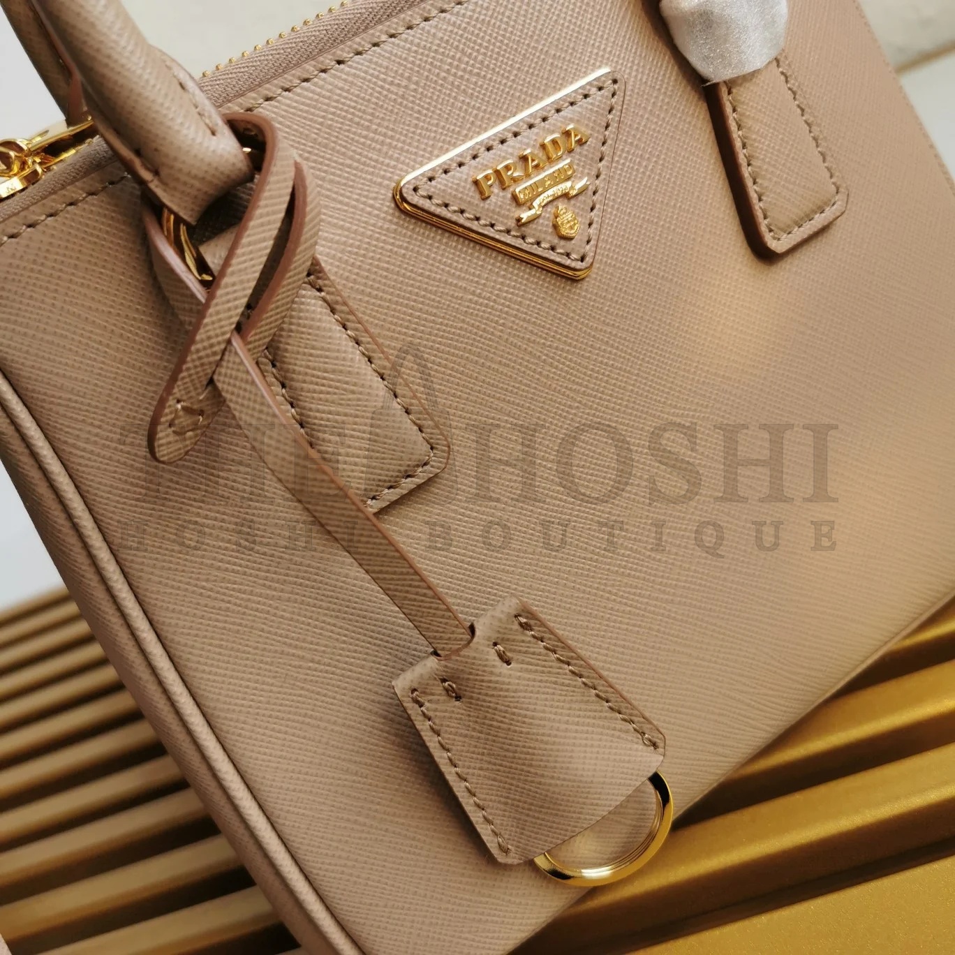Pra*a Mini Galleria Bag In Beige Saffiano Leather Master Quality