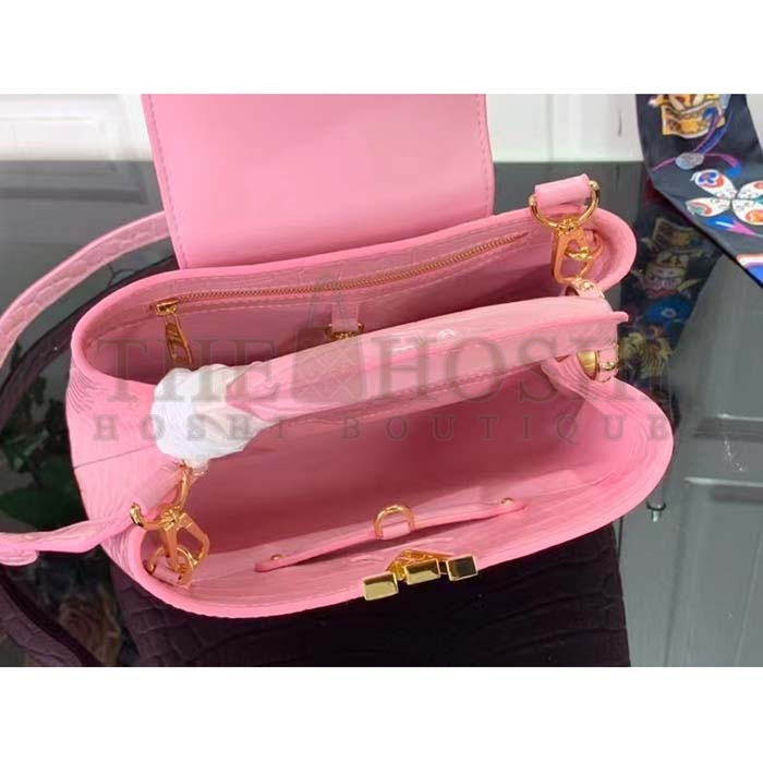 L0vis Vvtt0n LV Women Capucines BB Handbag Pink Crocodilien Brillant Savoir Faire Master Quality
