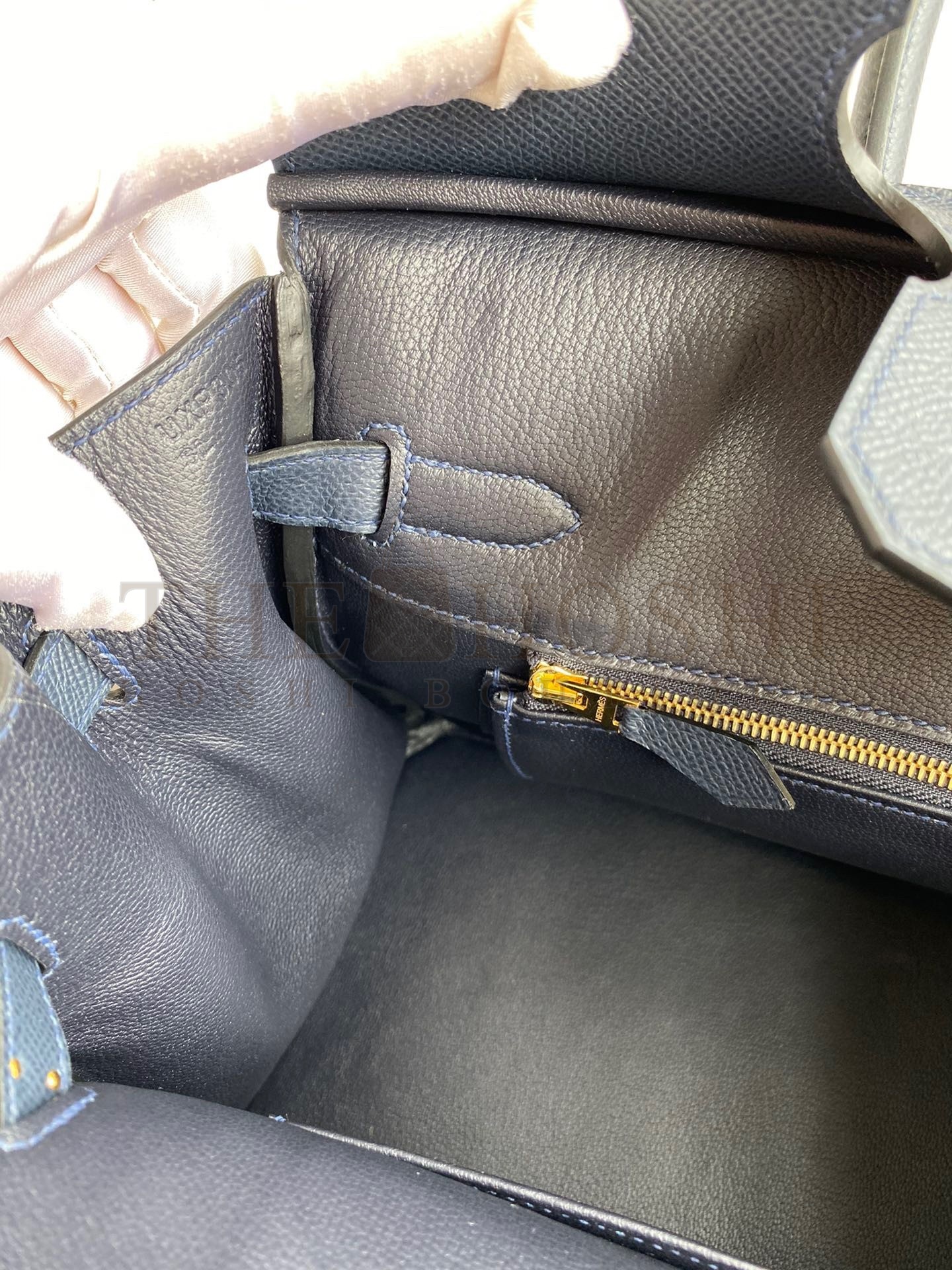 H**me5 Birkin 30 Retourne Handmade Bag In Blue Nuit Epsom Calfskin Master Quality