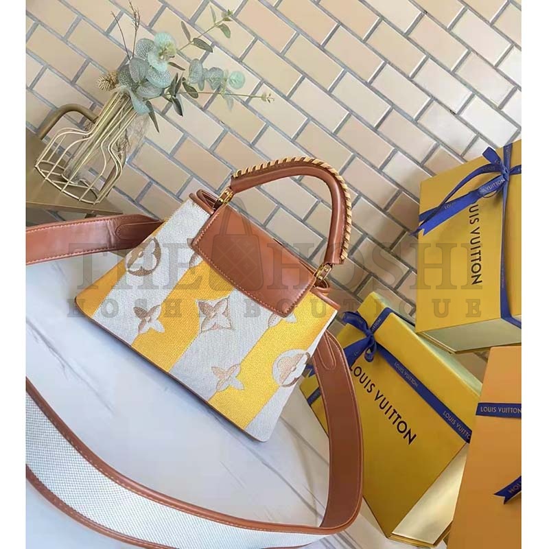 L0vis Vvtt0n LV Women Capucines BB Handbag Yellow Calfskin Canvas Master Quality