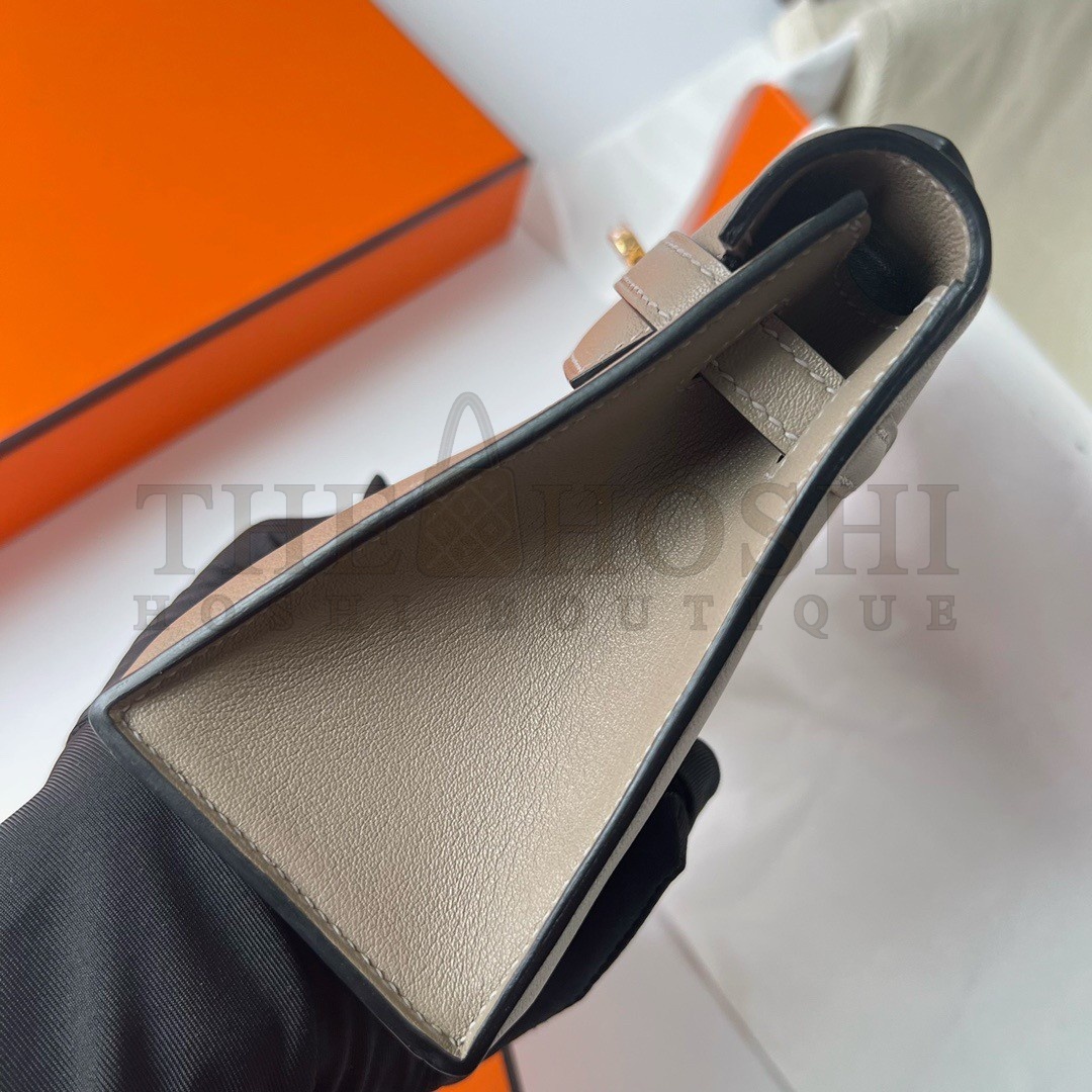 H**me5 Kelly Pochette Handmade Bag In Taupe Swift Calfskin Master Quality