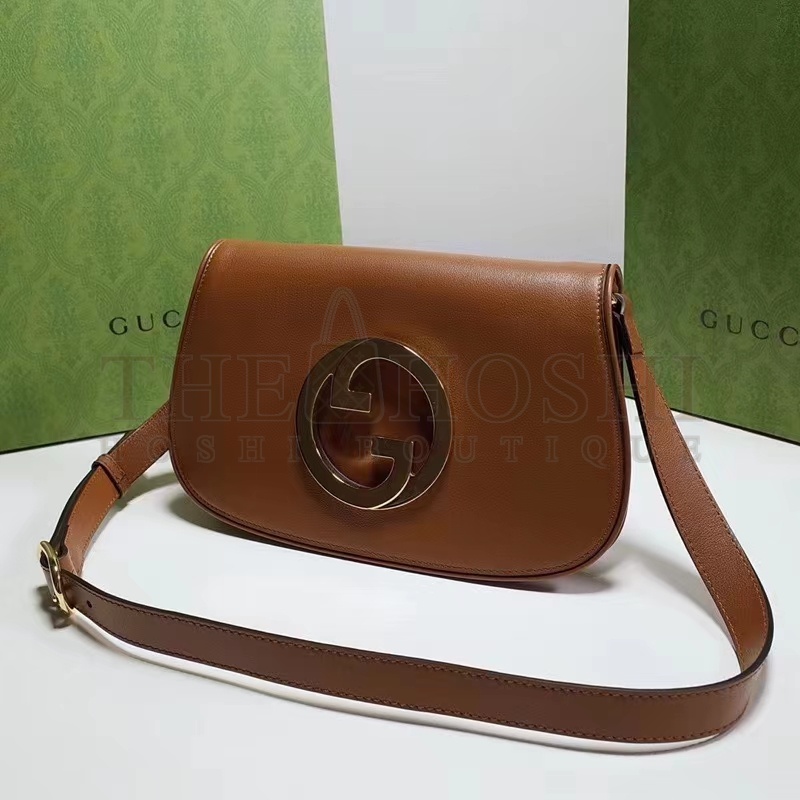 Gvc*1 Women GG Blondie Shoulder Bag Brown Leather Round Interlocking G Master Quality