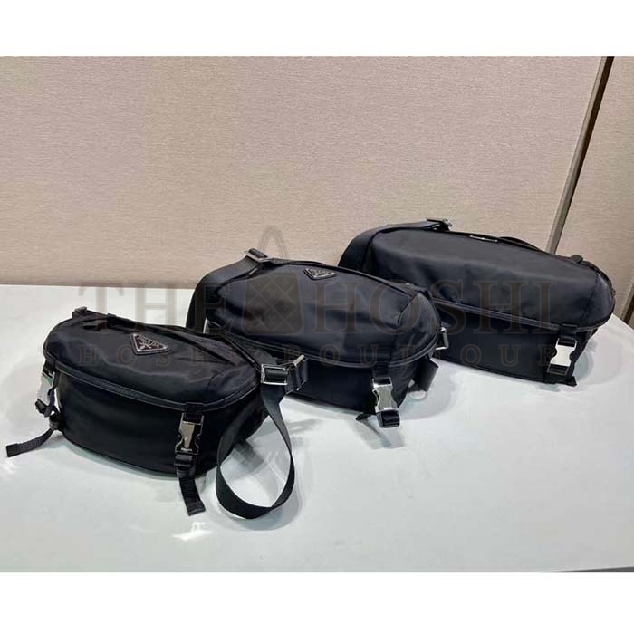 Pra*a Unisex Re-Nylon Saffiano Leather Shoulder Bag Black Fabric Master Quality