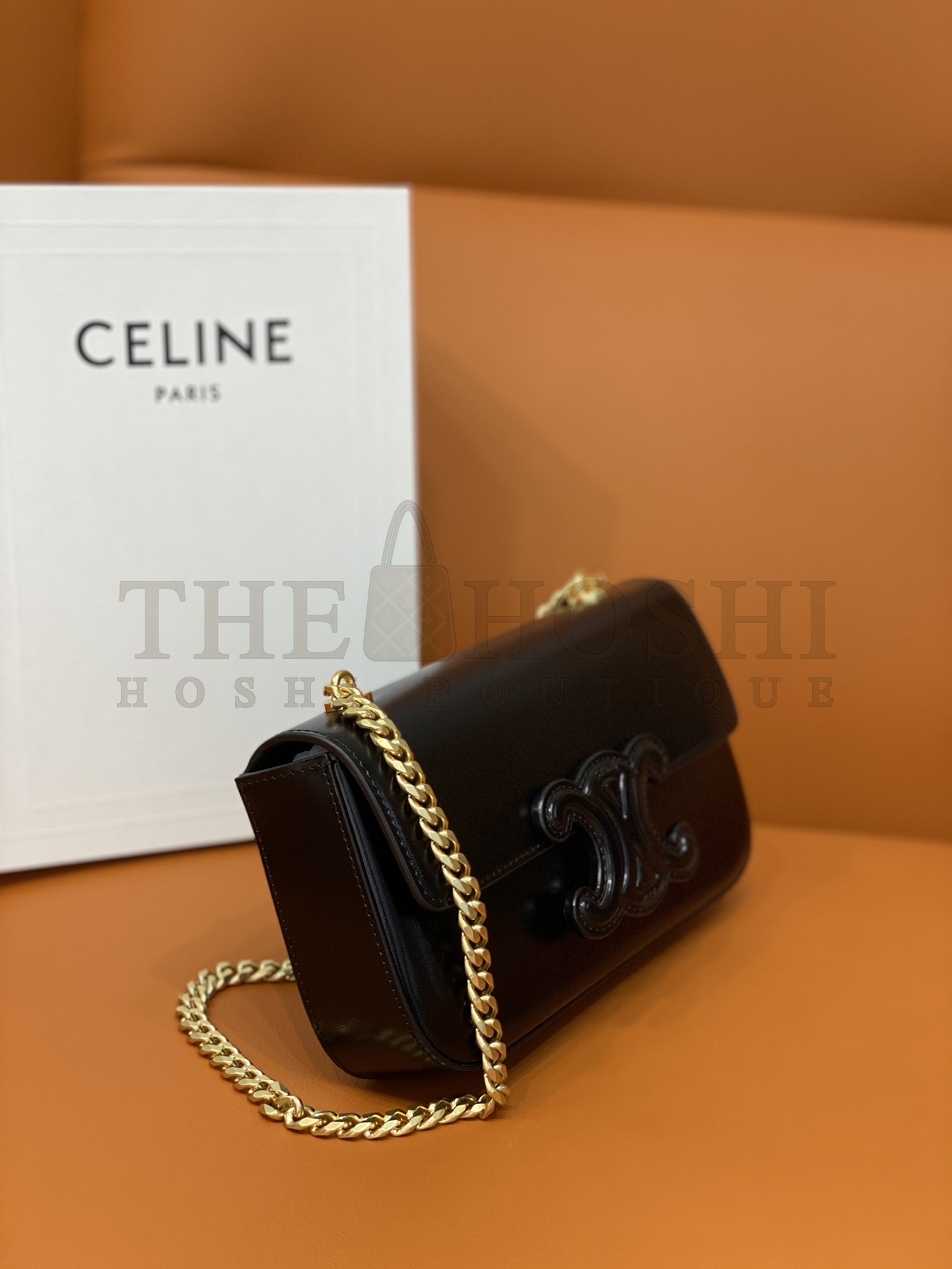 Ce1i*e CHAIN SHOULDER BAG CUIR TRIOMPHE IN SHINY CALFSKIN BLACK Master Quality