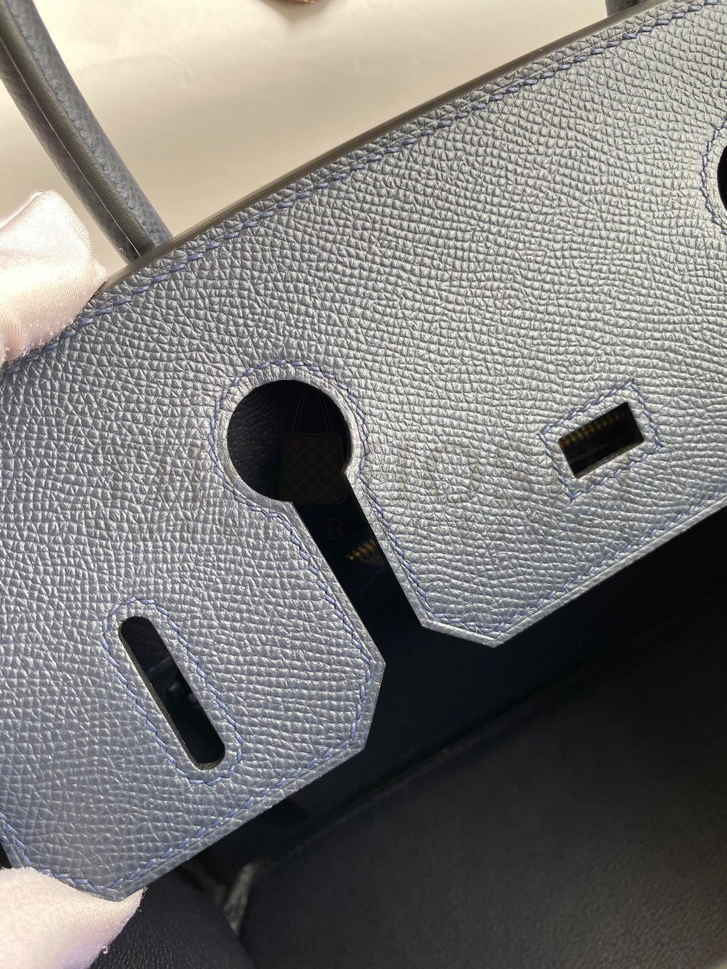 H**me5 Birkin 30 Retourne Handmade Bag In Blue Nuit Epsom Calfskin Master Quality