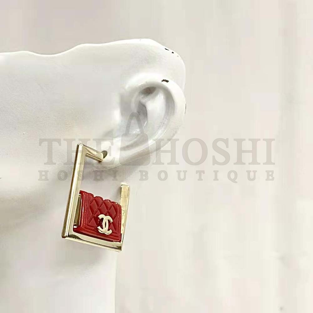 Ch**el Women Hoop Earrings in Metal and Resin-Red Master Quality