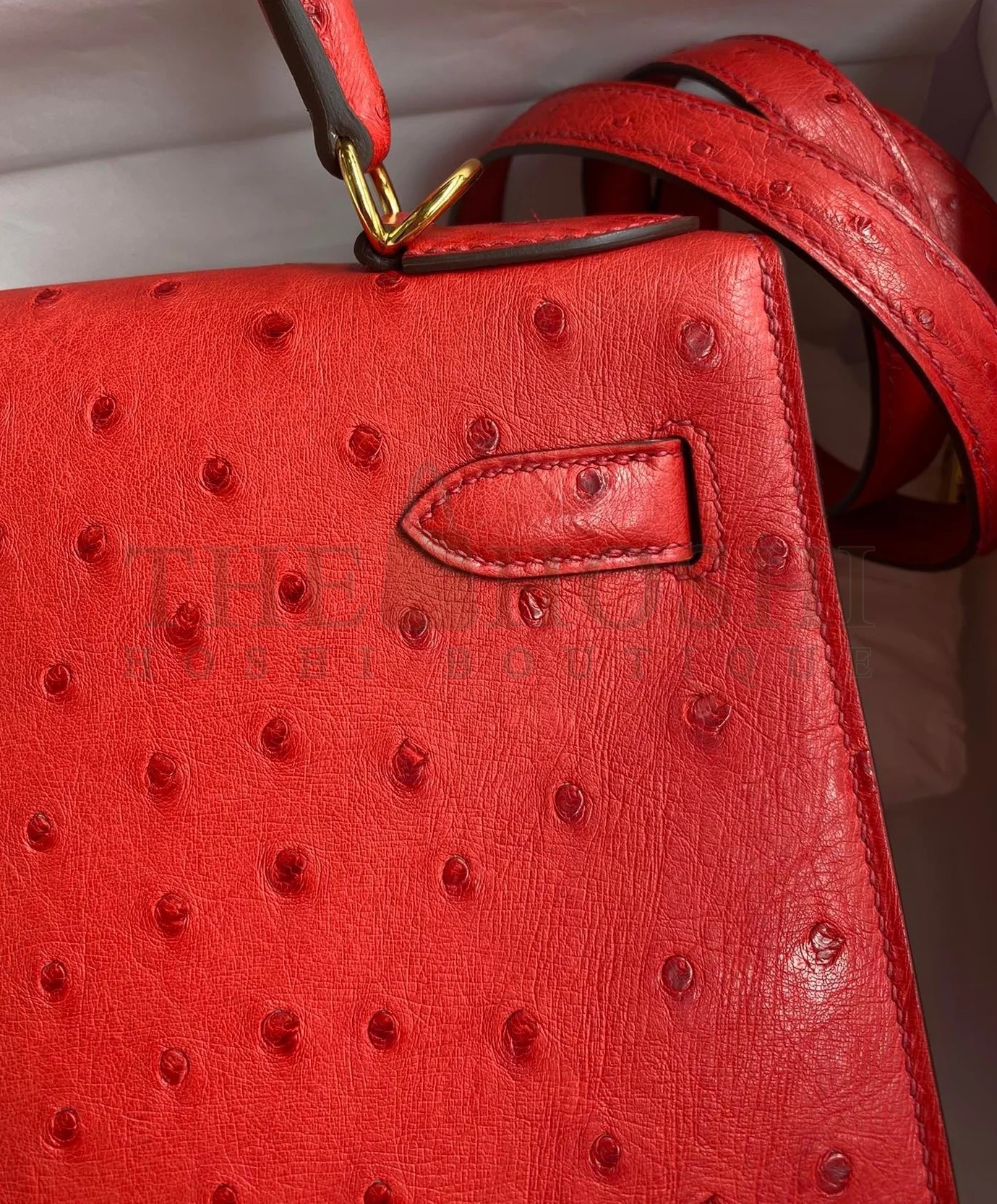 H**me5 Kelly Sellier 28 Handmade Bag In Red Ostrich Leather Master Quality