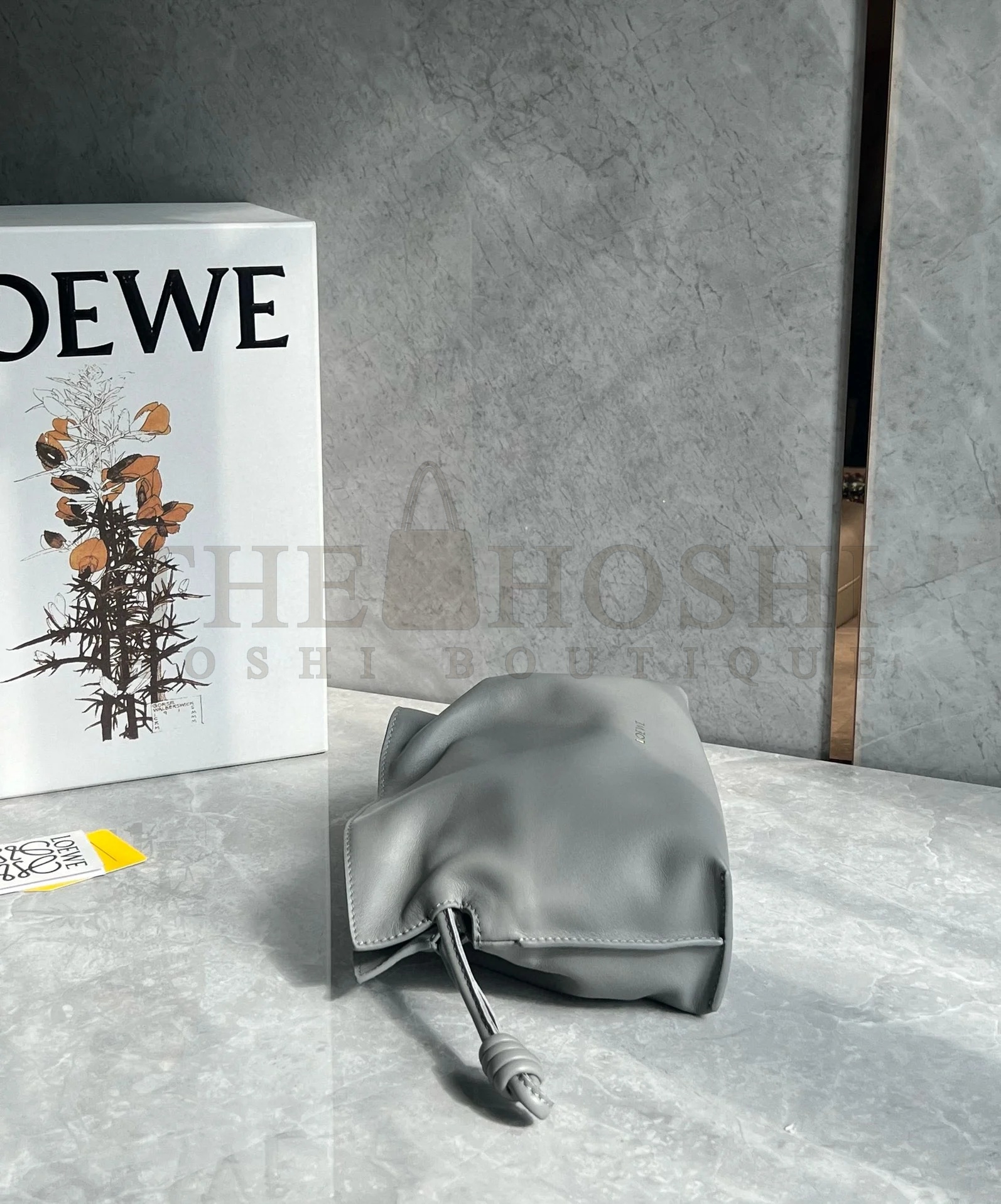 L0ew* Mini Flamenco Clutch Bag in Pearl Grey Nappa Calfskin Master Quality