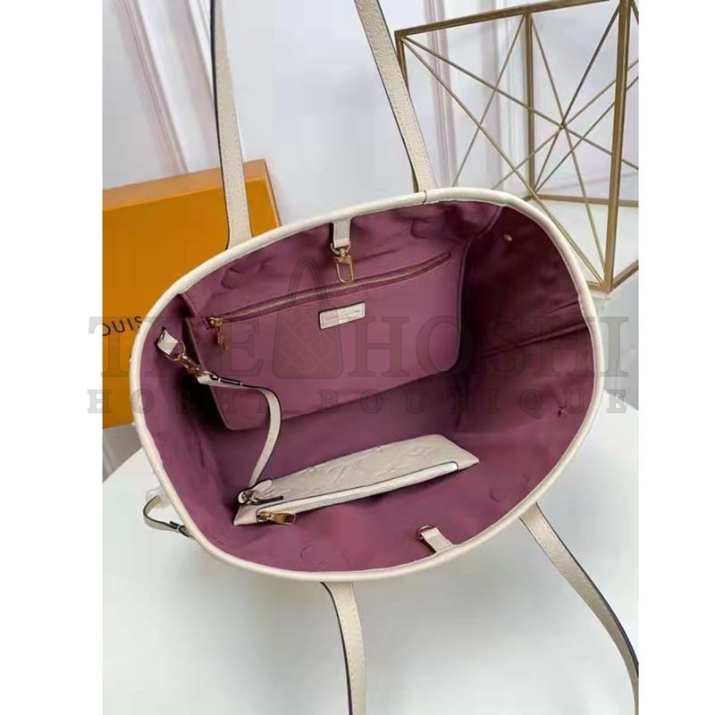 L0vis Vvtt0n LV Women Neverfull MM Tote Beige Embossed Cowhide Leather Master Quality