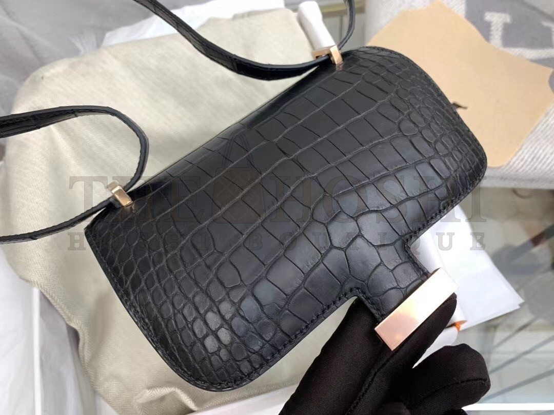 H**me5 Mini Constance 18cm Bag In Black Alligator Crocodile Skin Master Quality