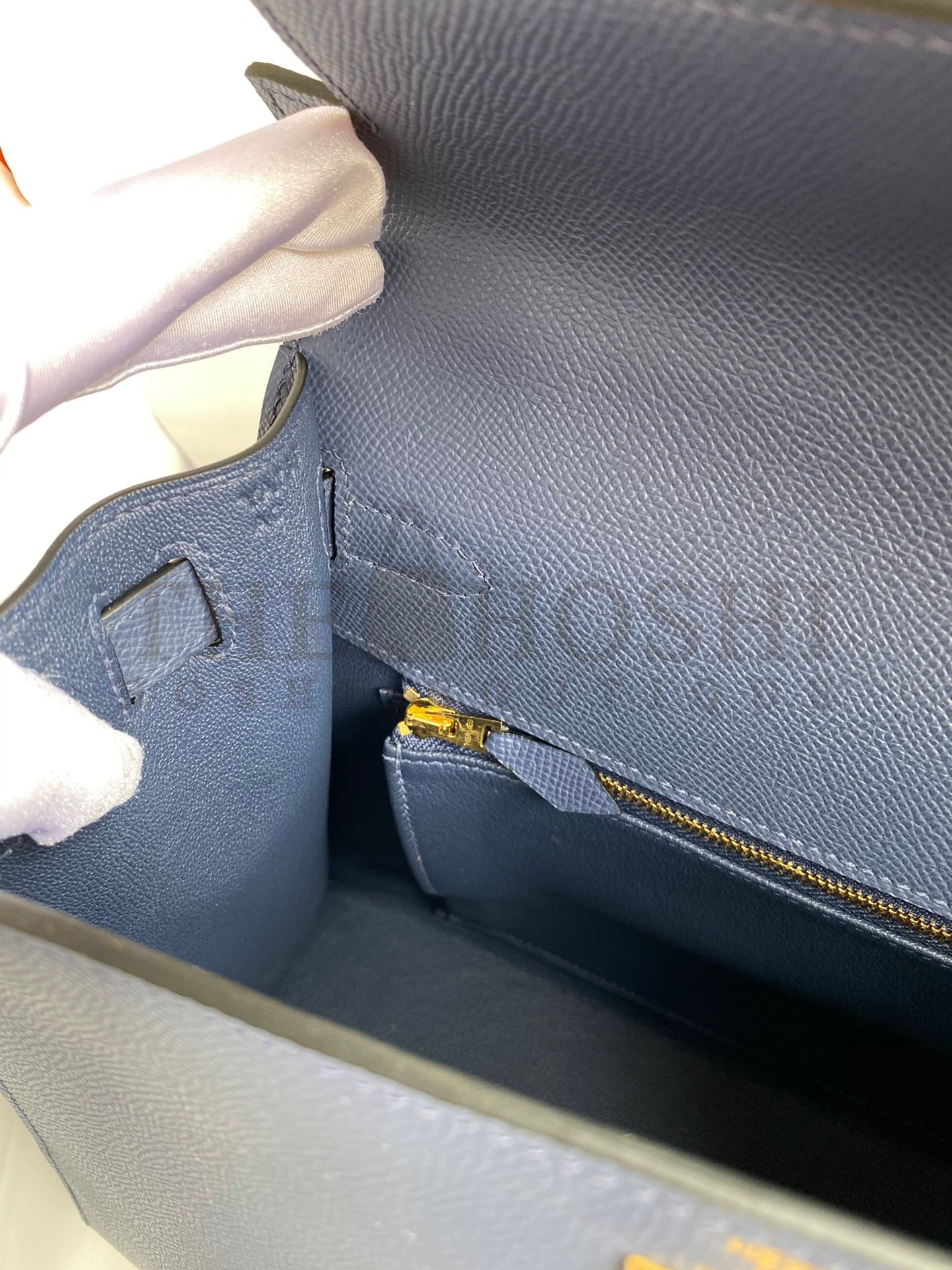 H**me5 Kelly Sellier 28 Handmade Bag In Blue Saphir Epsom Calfskin Master Quality