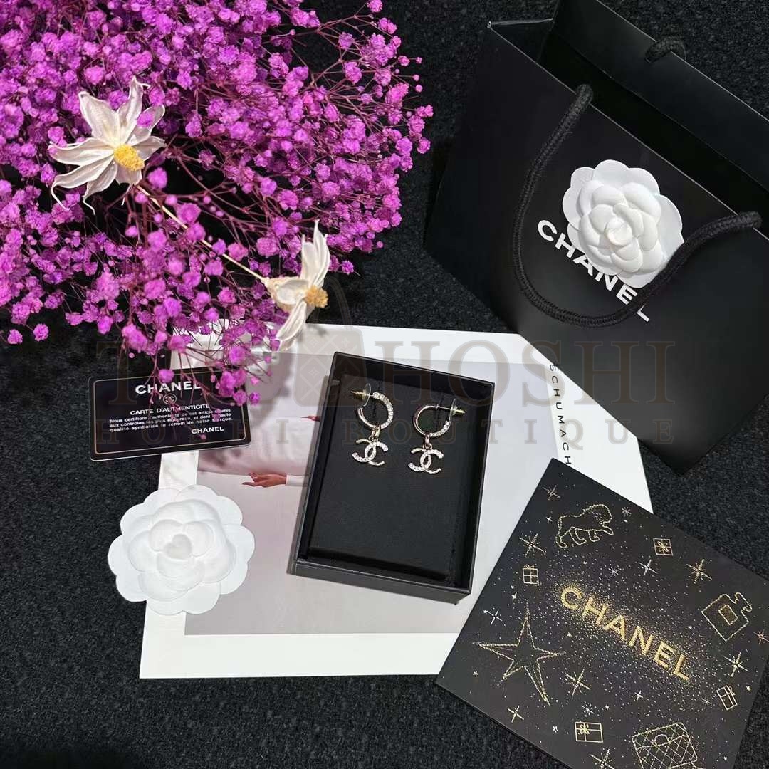 Ch**el Women CC Pendant Earrings Metal Strass Gold Crystal Master Quality
