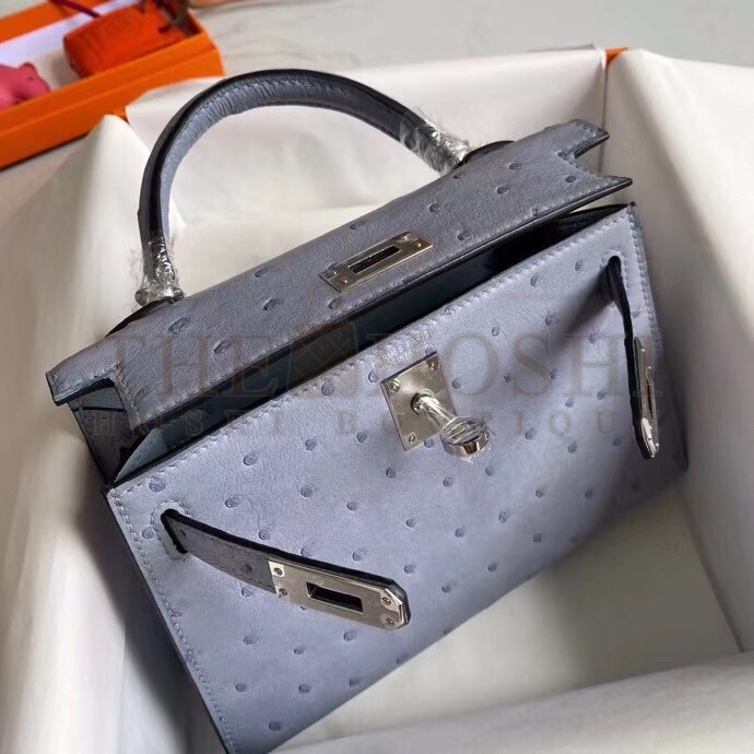 H**me5 Blue Lin Ostrich Kelly Mini II Handmade Bag Master Quality