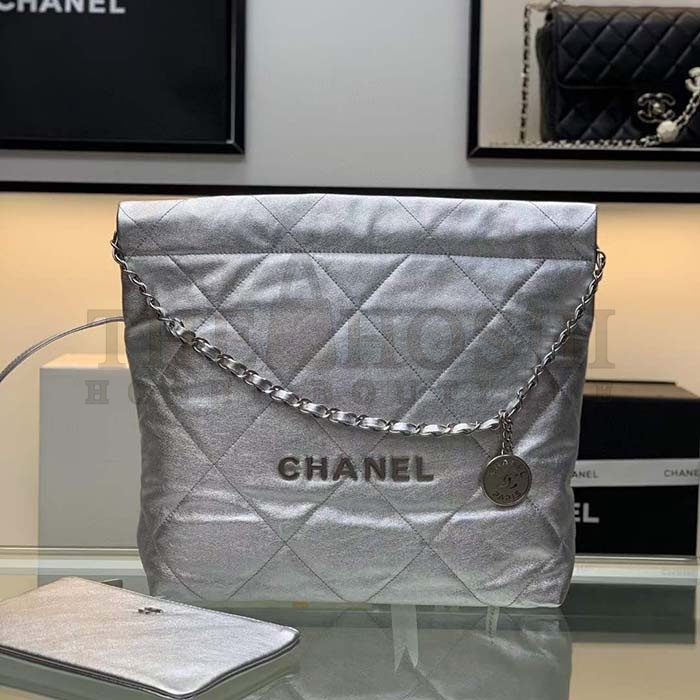 Ch**el Women CC 22 Handbag Metallic Shaded Calfskin White Silver Master Quality