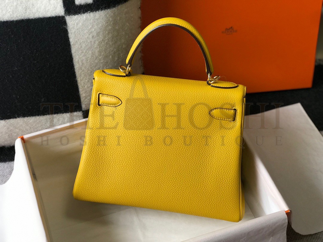 H**me5 Kelly 28cm Retourne Bag in Yellow Clemence Leather GHW Master Quality