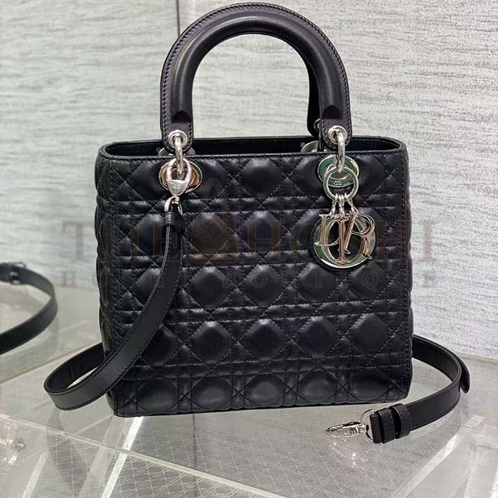 D10r Women CD Medium Lady D10r Bag Black Cannage Lambskin Silver Master Quality
