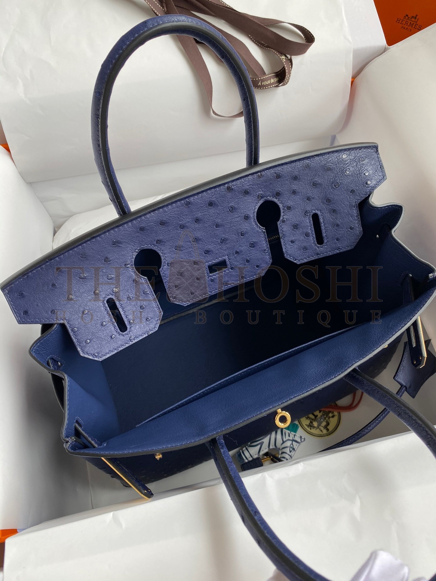 H**me5 Birkin 30 Retourne Handmade Bag In Blue Iris Ostrich Leather Master Quality