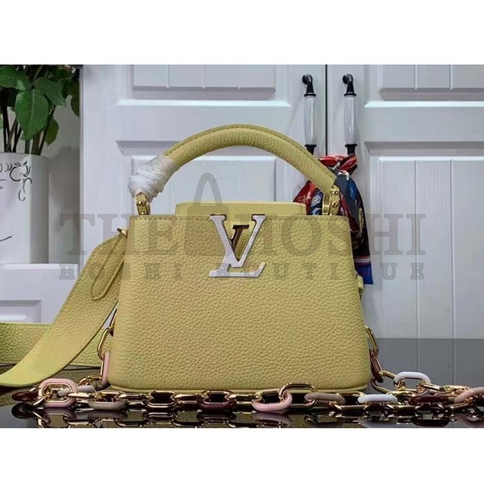 L0vis Vvtt0n LV Women Capucines Mini Handbag Yellow Taurillon Cowhide Leather Master Quality