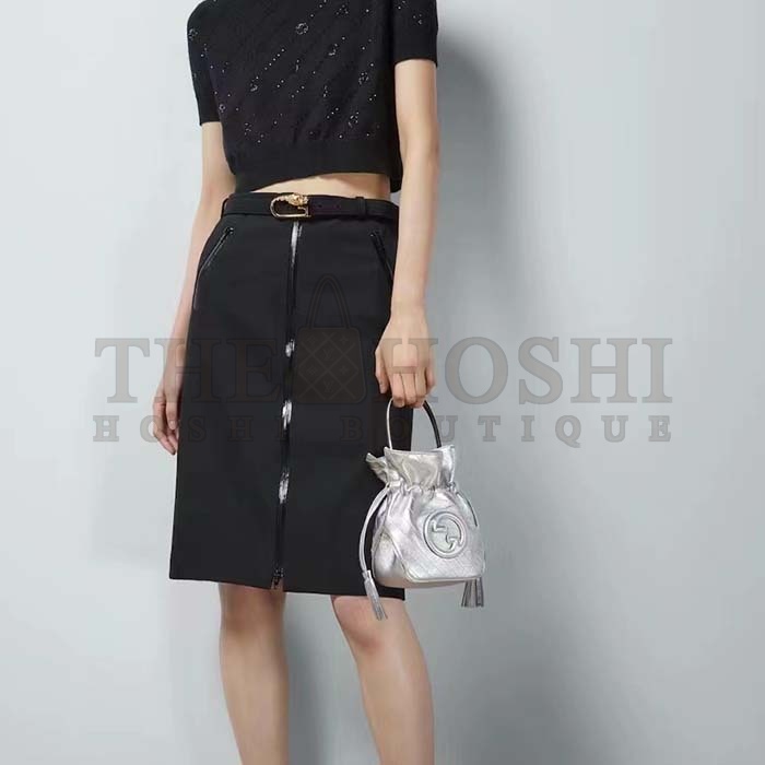 Gvc*1 Women GG Blondie Mini Bucket Bag Silver Metallic Leather Master Quality