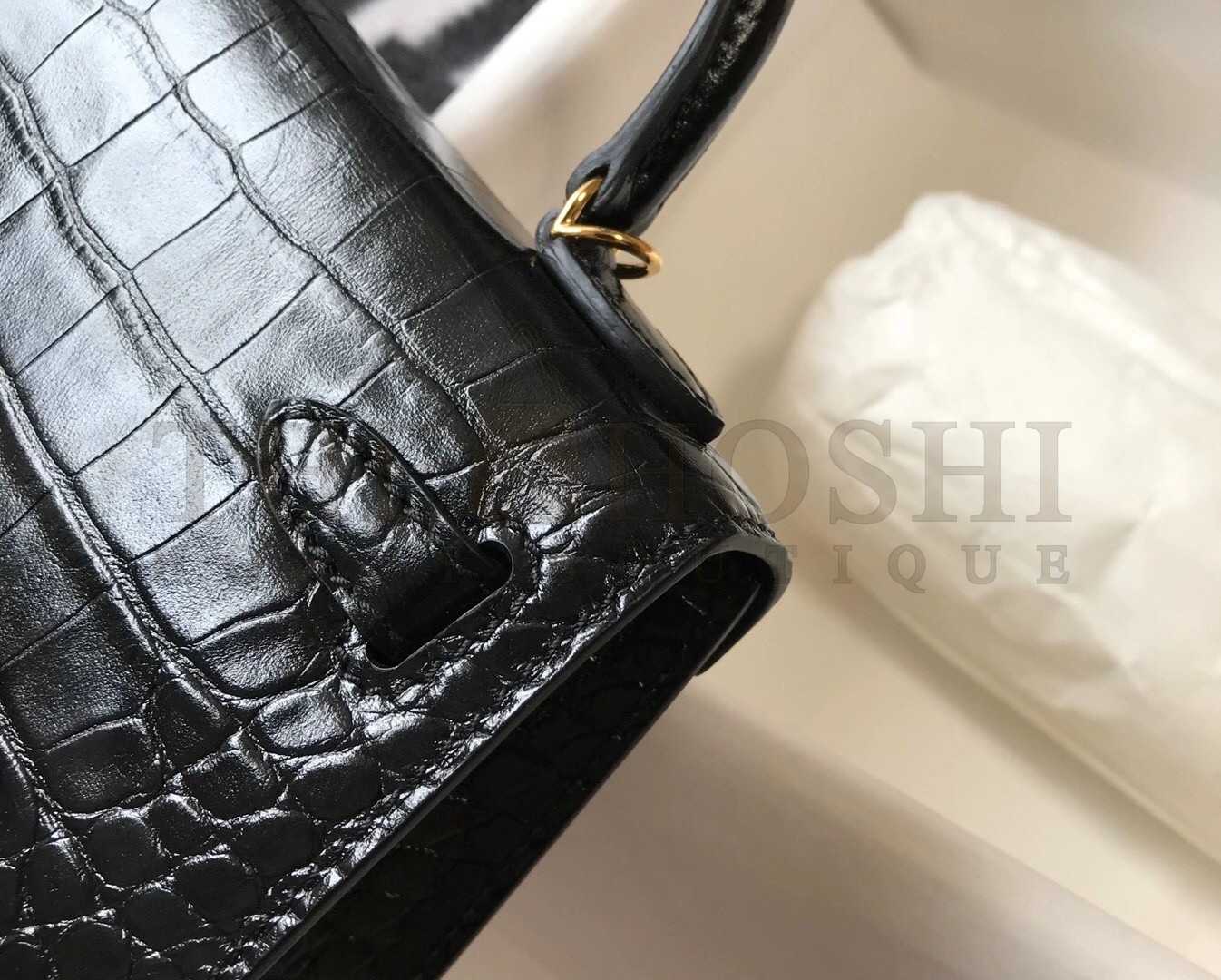 H**me5 Kelly Mini II Bag In Black Embossed Crocodile Calfskin Master Quality