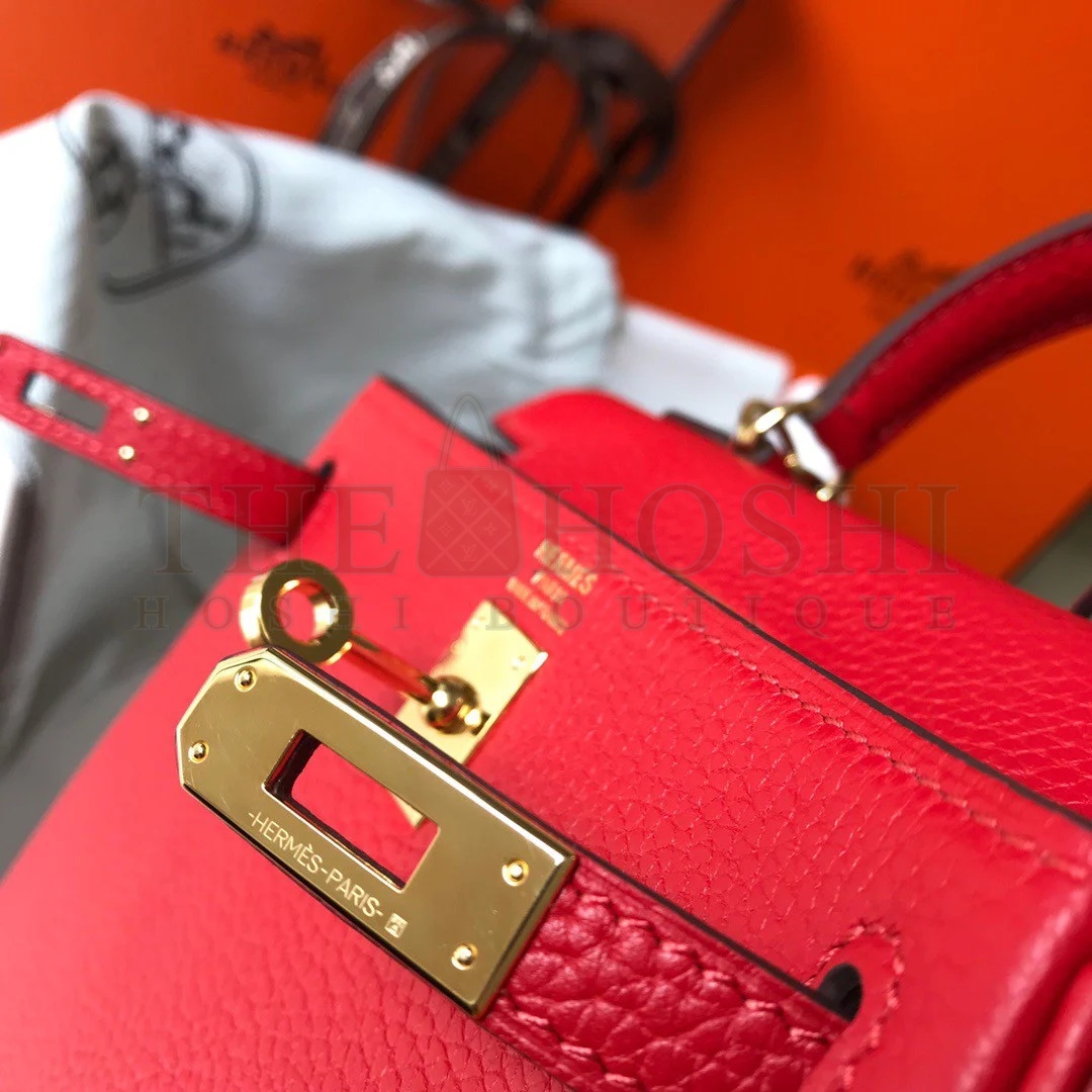 H**me5 Kelly 20cm Bag In Red Clemence Leather GHW Master Quality