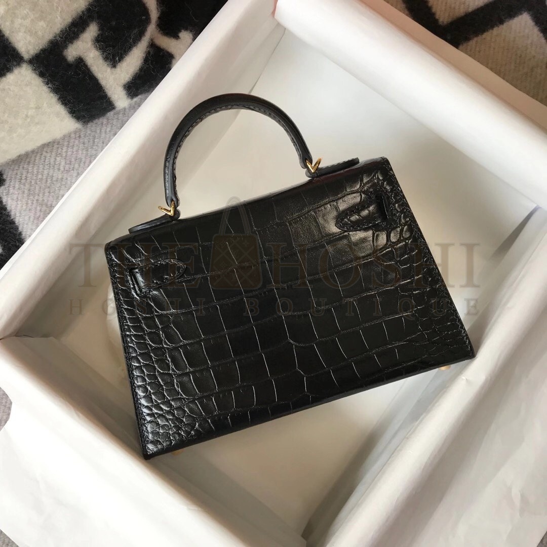 H**me5 Kelly Mini II Bag In Black Embossed Crocodile Calfskin Master Quality