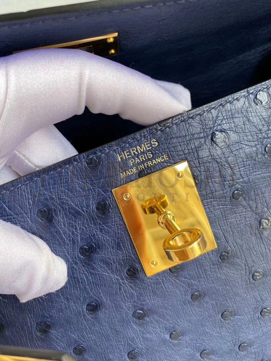 H**me5 Blue Iris Ostrich Kelly 28cm Handmade Bag Master Quality