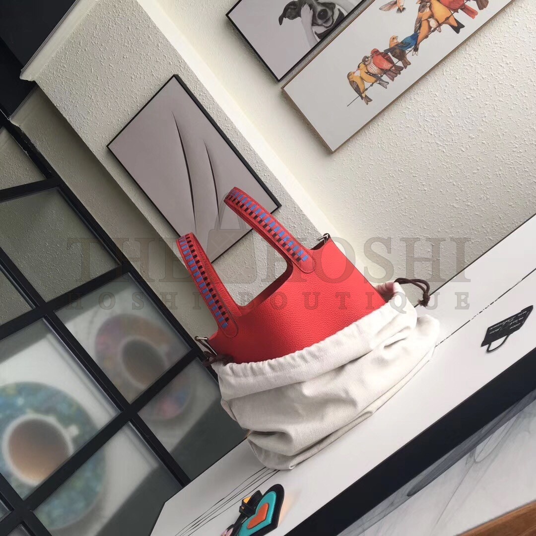 H**me5 Red Picotin Lock 22cm Braided Handle Bag Master Quality