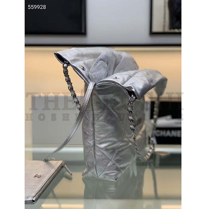 Ch**el Women CC 22 Handbag Metallic Shaded Calfskin White Silver Master Quality