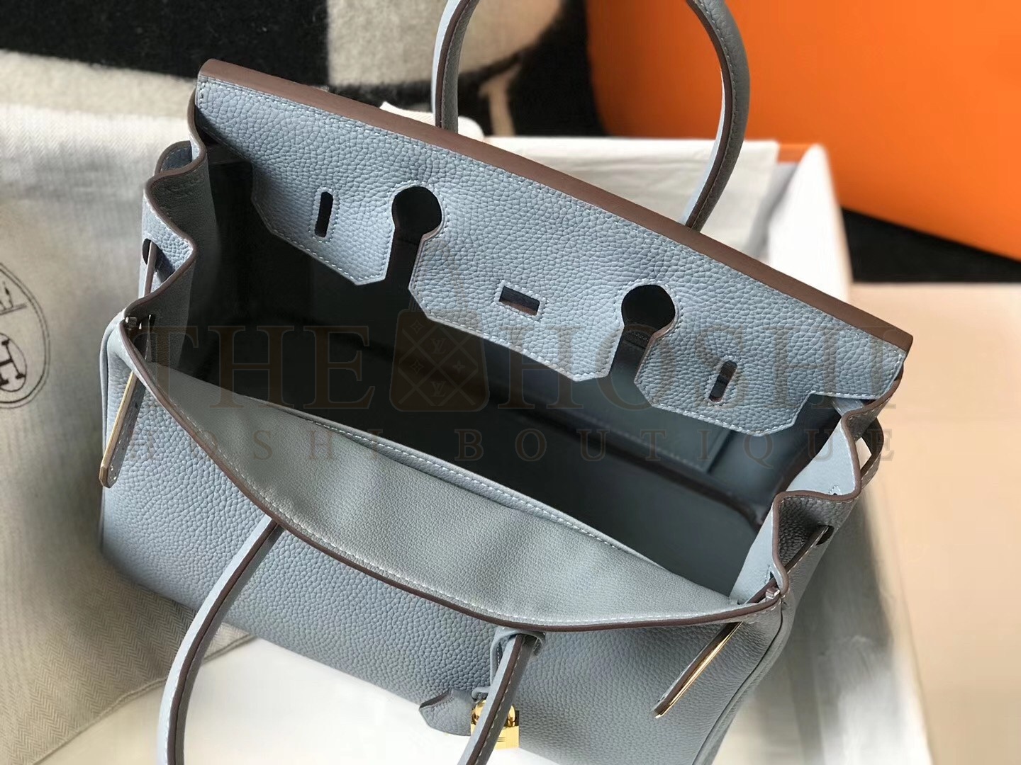 H**me5 Birkin 30cm Bag In Blue Lin Clemence Leather Master Quality
