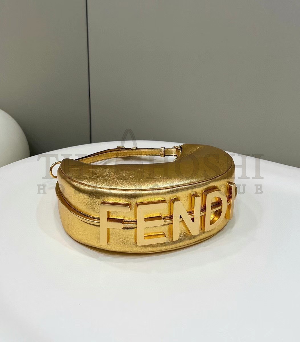 F**di F**digraphy Small Hobo Bag In Gold Metallic Leather Master Quality