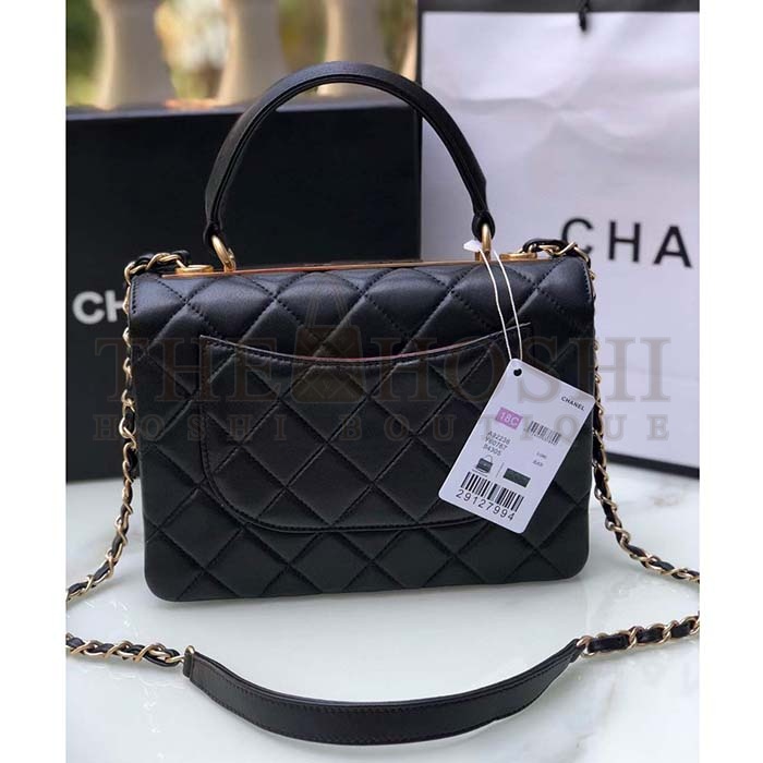 Ch**el Women CC Flap Bag Top Handle Lambskin Gold-Tone Metal Black Master Quality