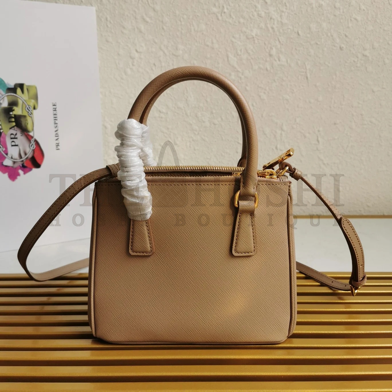 Pra*a Mini Galleria Bag In Beige Saffiano Leather Master Quality