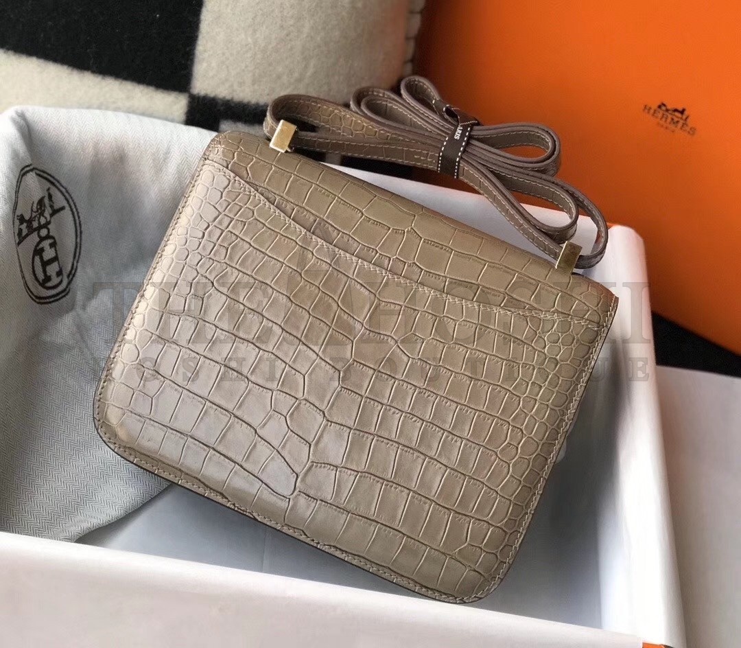 H**me5 Constance 18cm Bag In Taupe Embossed Crocodile Master Quality