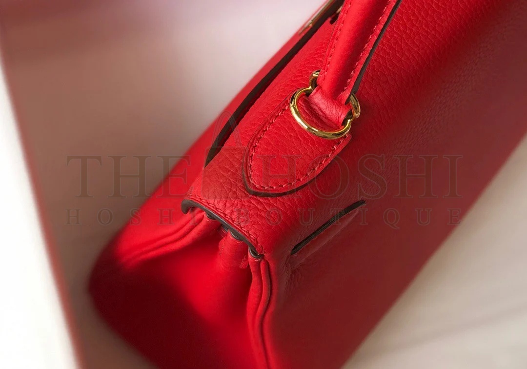 H**me5 Kelly 28cm Retourne Bag in Red Clemence Leather GHW Master Quality