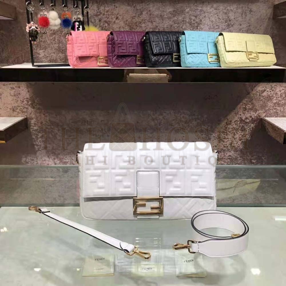 F**di Women Iconic Large Baguette Leather Bag-White Master Quality