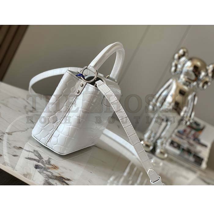 L0vis Vvtt0n LV Women Capucines Mini Handbag White Brilliant Crocodilien Leather Master Quality