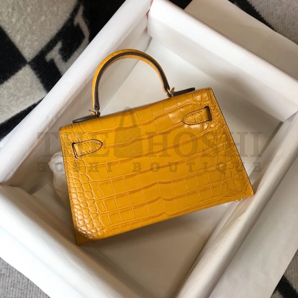 H**me5 Kelly Mini II Bag In Yellow Embossed Crocodile Calfskin Master Quality