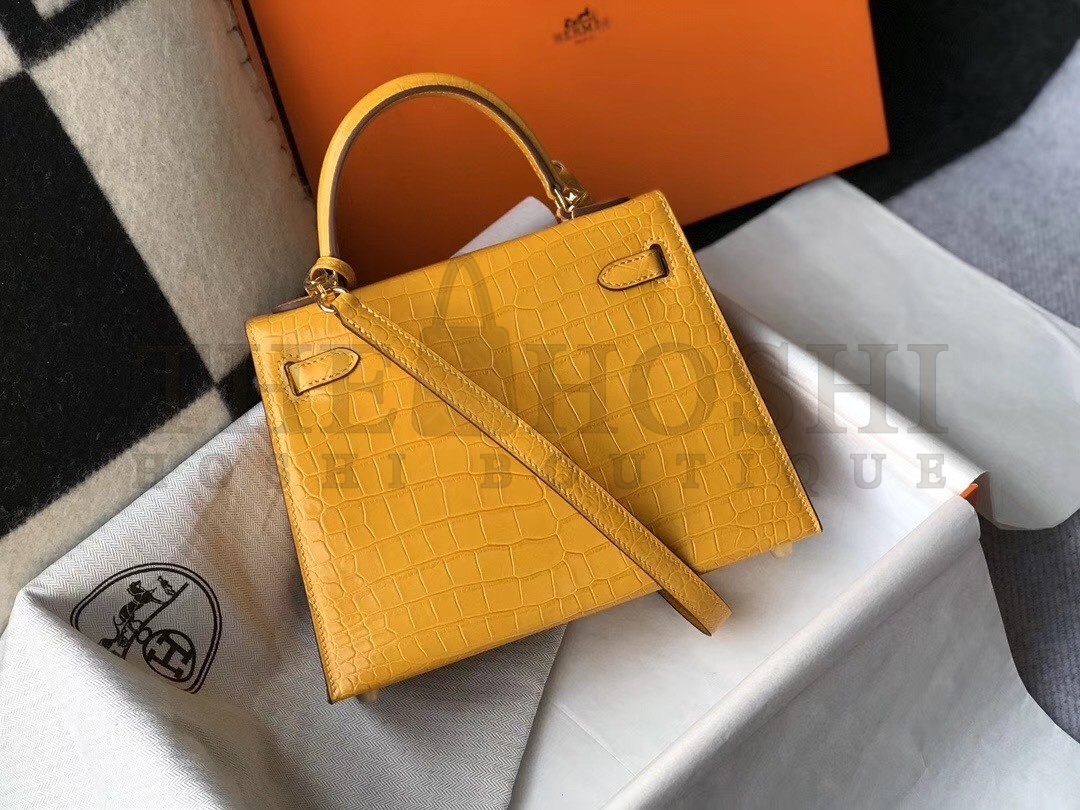 H**me5 Kelly 25cm Bag In Yellow Embossed Crocodile Master Quality