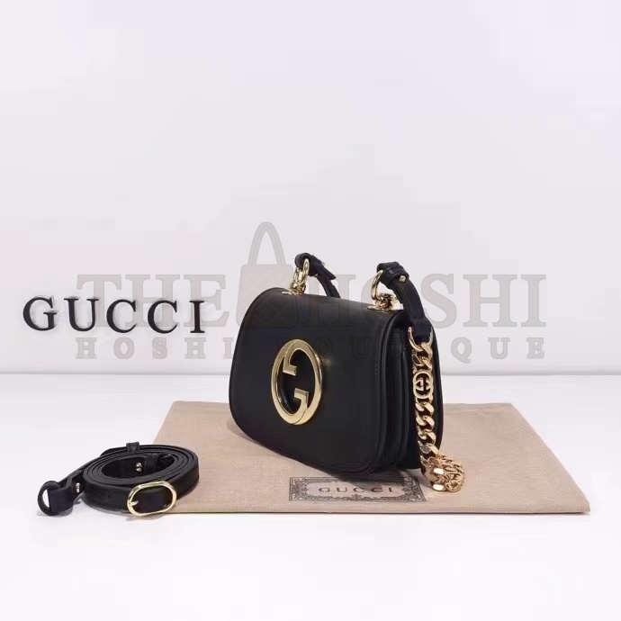Gvc*1 Women GG Blondie Mini Shoulder Bag Black Leather Round Interlocking G Chain Master Quality