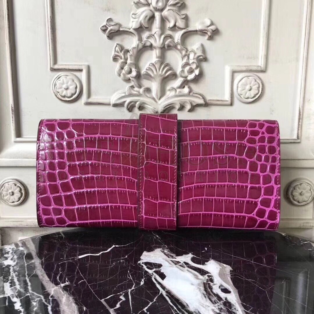 H**me5 Medor Clutch Bag In Fuchsia Crocodile Leather Master Quality