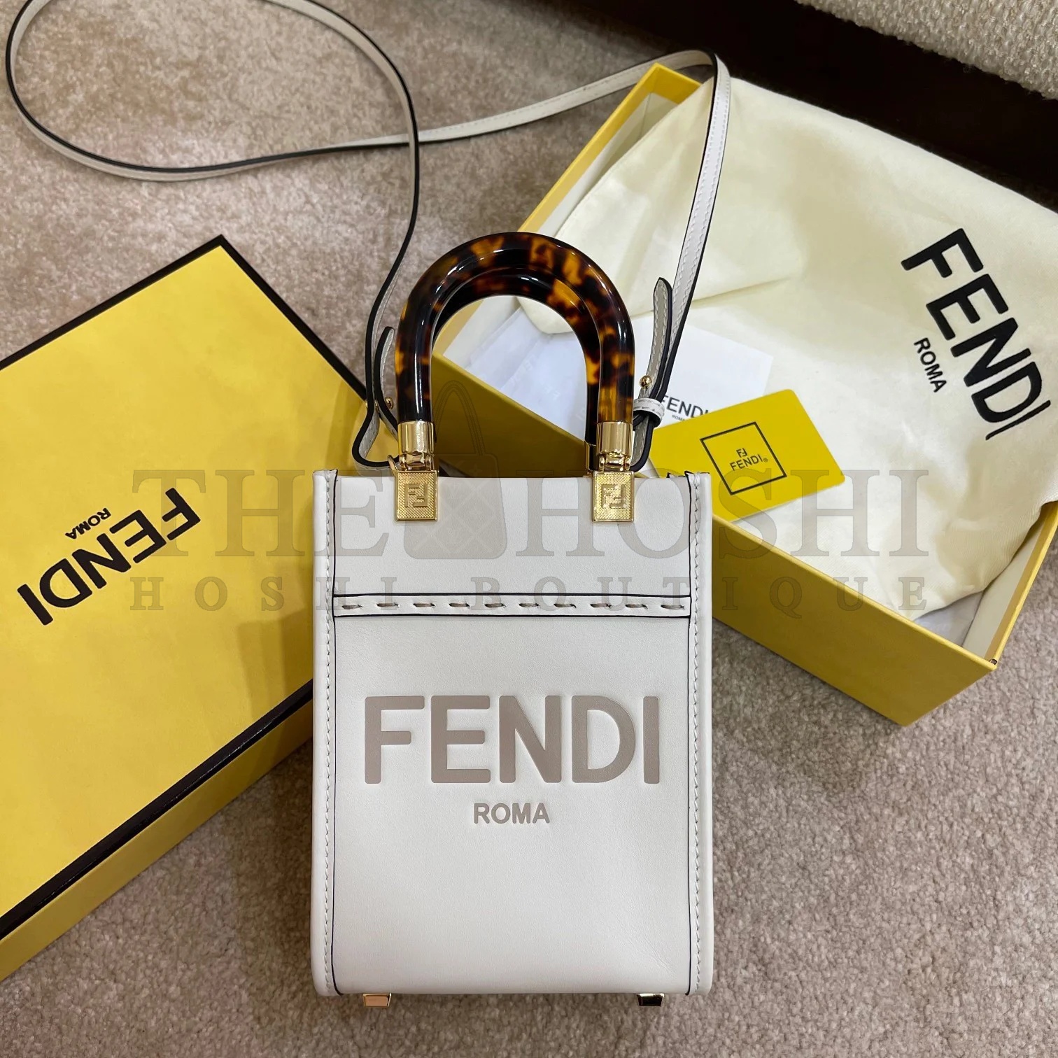 F**di Mini Sunshine Shopper Bag In White Leather Master Quality
