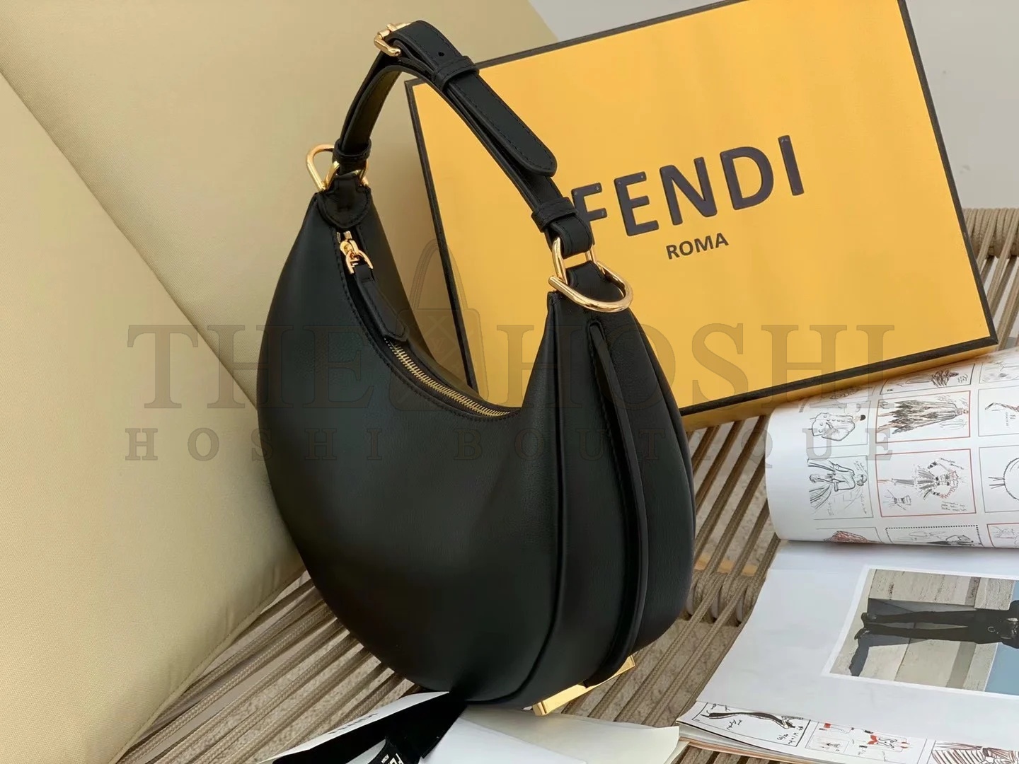 F**di F**digraphy Small Hobo Bag In Black Leather Master Quality