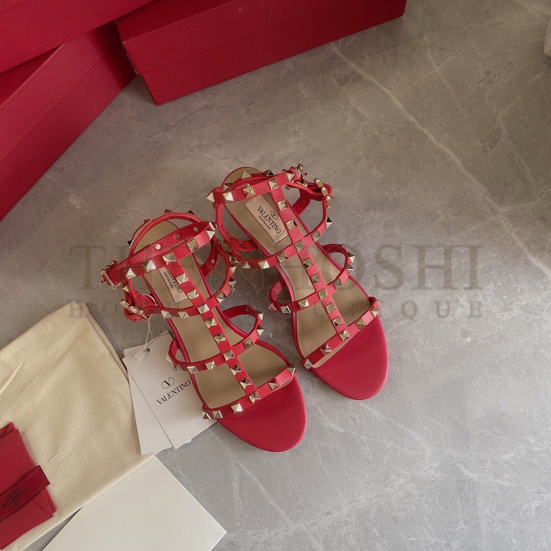 Va1e*ntin0 Rockstud Ankle Strap Sandals 60mm In Red Calfskin Master Quality