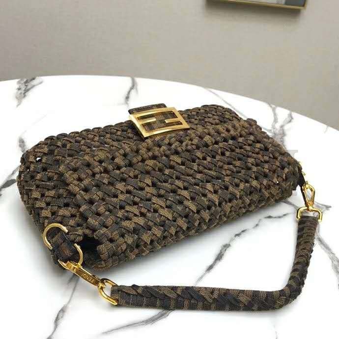 F**di Women Iconic Baguette Medium Size Jacquard Fabric Interlace Bag Master Quality