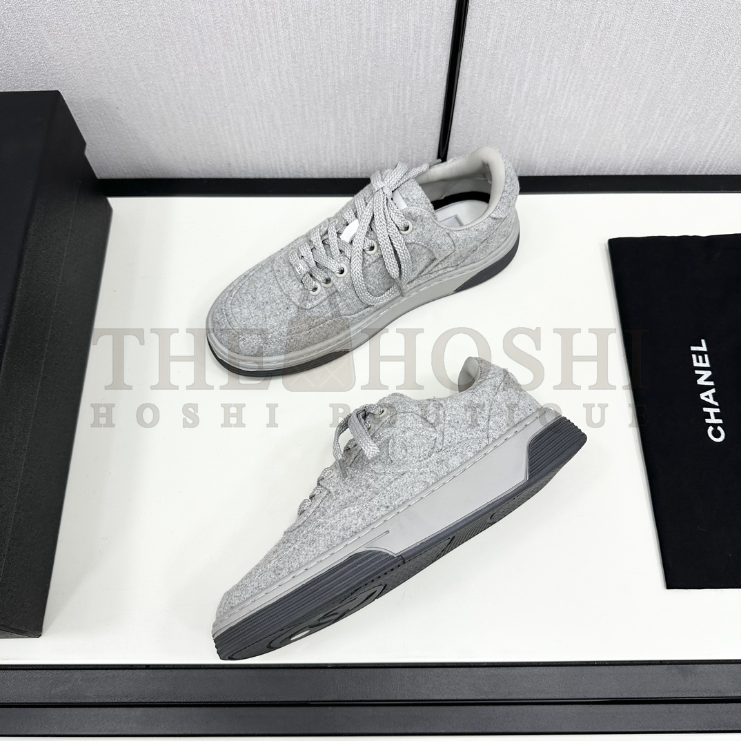 Ch**el - Wool & Mixed FibresLight Grey Low Top Sneakers Master Quality