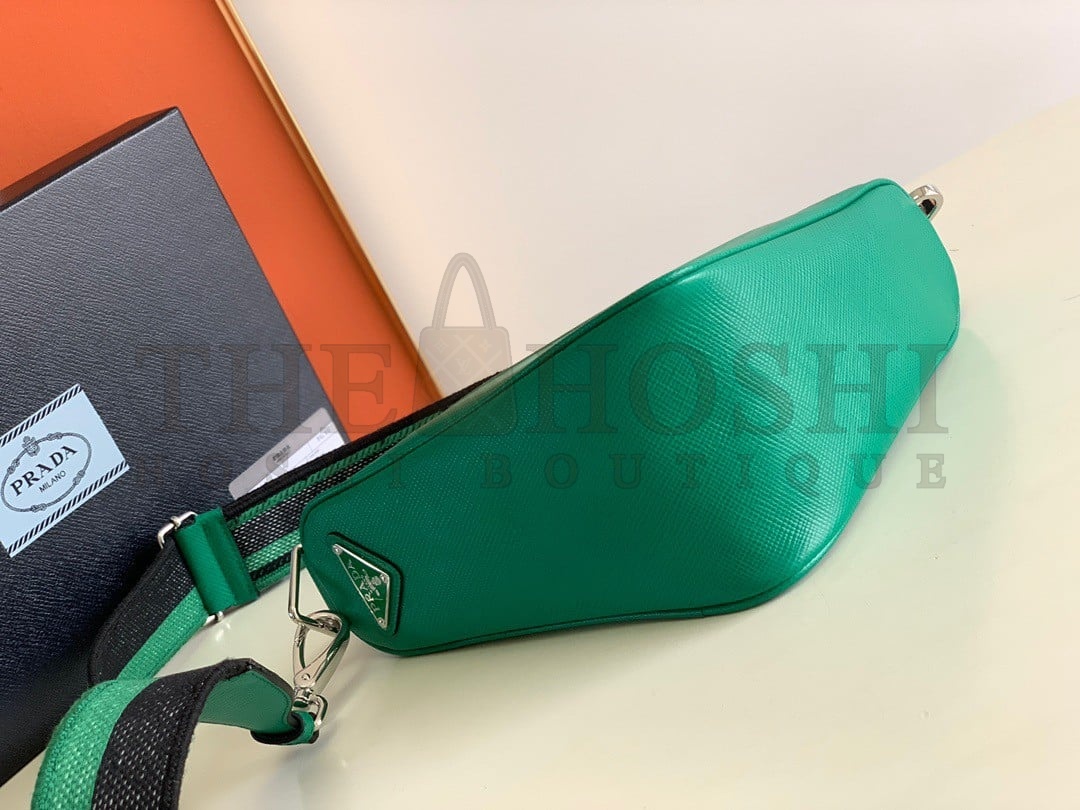 Pra*a Triangle Shoulder Bag In Green Saffiano Leather Master Quality
