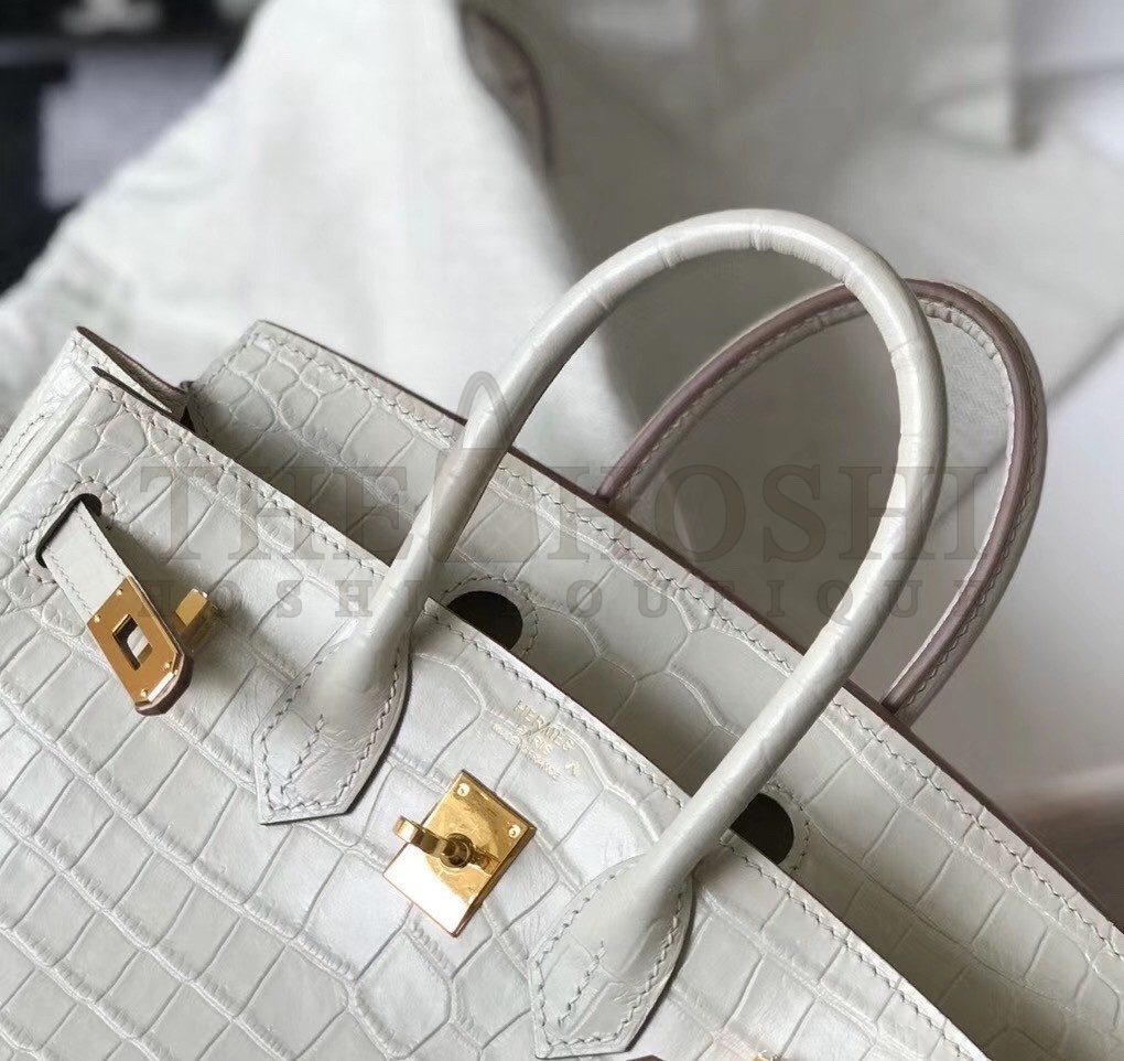 H**me5 Birkin 25cm Bag In White Embossed Crocodile Leather Master Quality