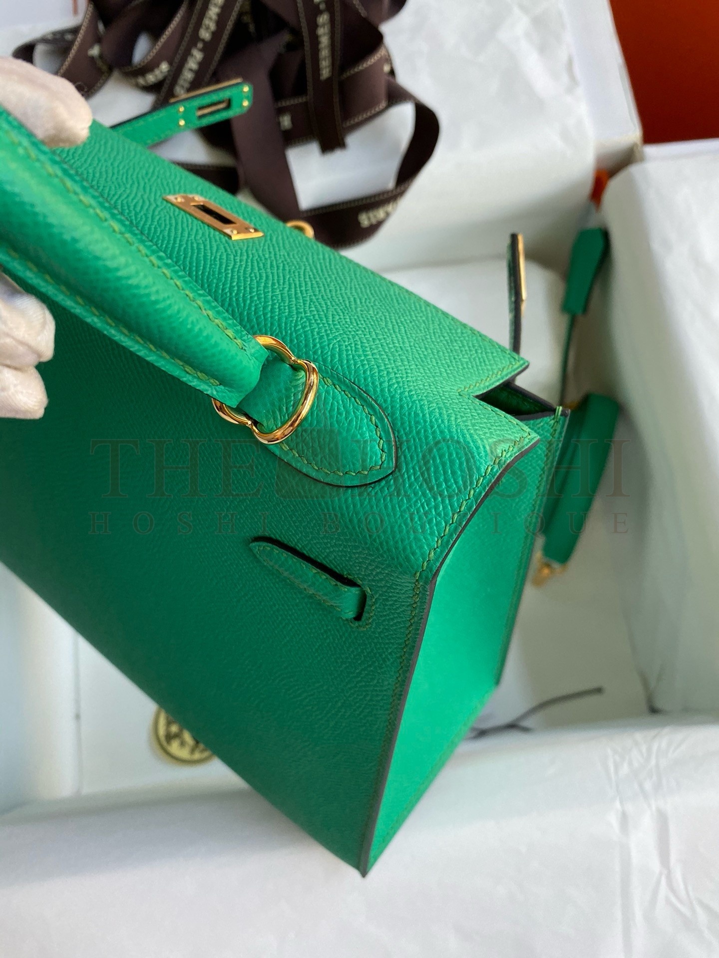 H**me5 Kelly Sellier 25 Handmade Bag In Vert Jade Epsom Calfskin Master Quality